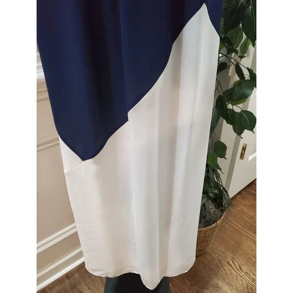 Shoshanna Blue & White Polyester Halter Sleeveless Long Maxi Dress Pockets 4 - Picture 5 of 15